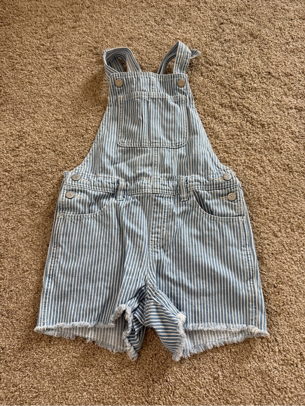 Old Navy Kids Blue Striped Denim Short Overalls Size Medium / 8